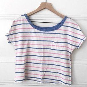 Cropped Chest Pocket Cute Striped Crewneck Top